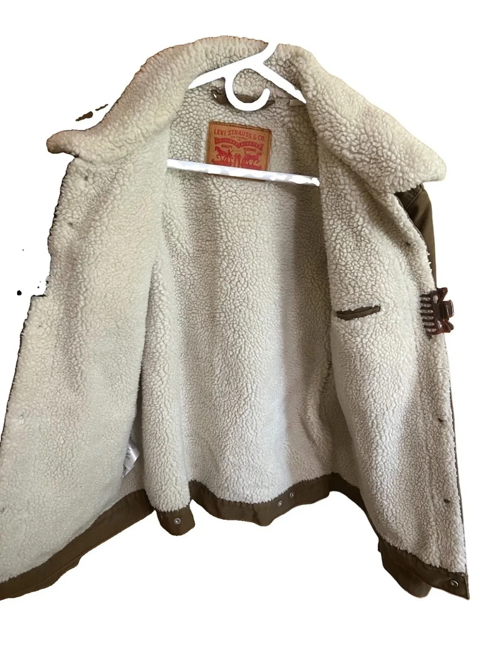 Levi’s Men’s Sherpa Trucker Jacket Khaki Tan 16365‑0122  XL – Excellent, Clean - Picture 3 of 7